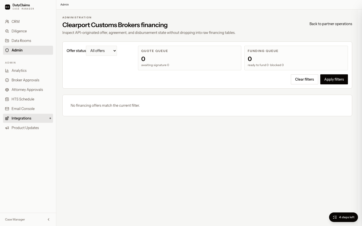 Partner financing readiness page.