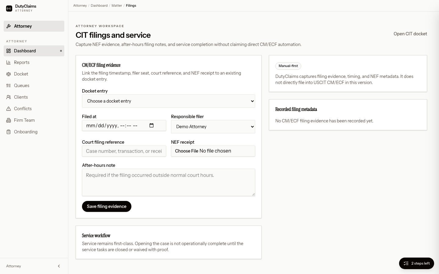 Attorney CIT filings page.