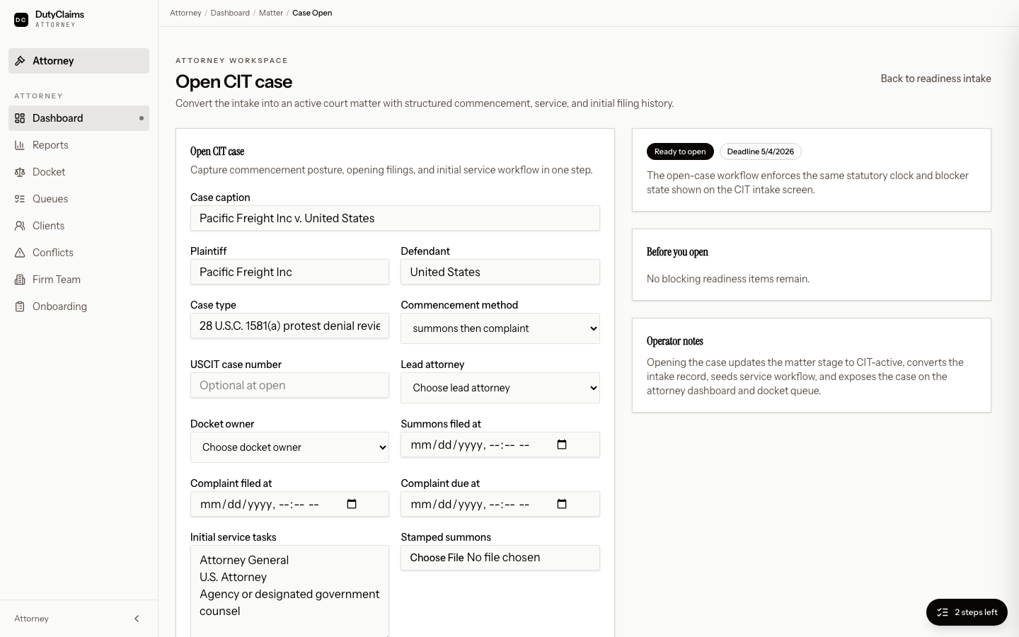 Attorney CIT open-status page.