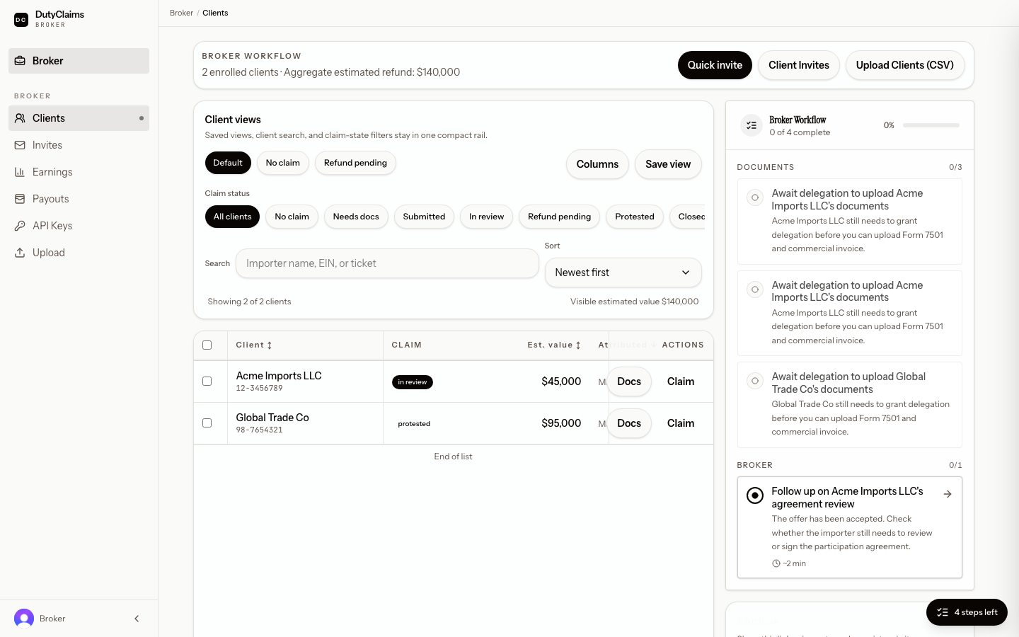 Broker dashboard client queue.