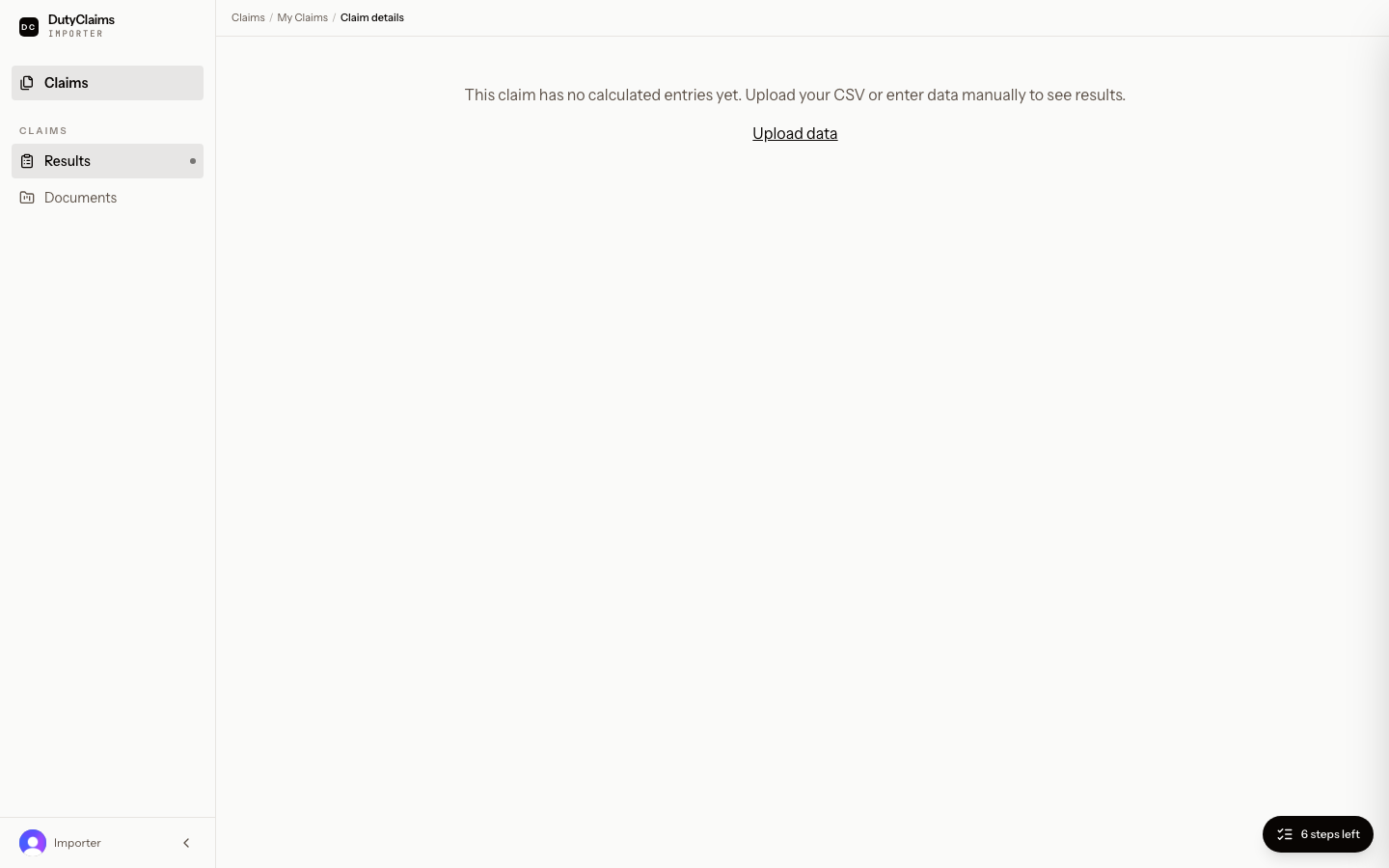 Importer claim detail page.