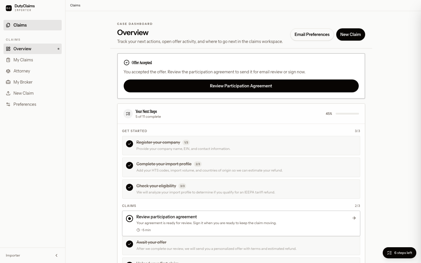 Hosted-style customer dashboard view.