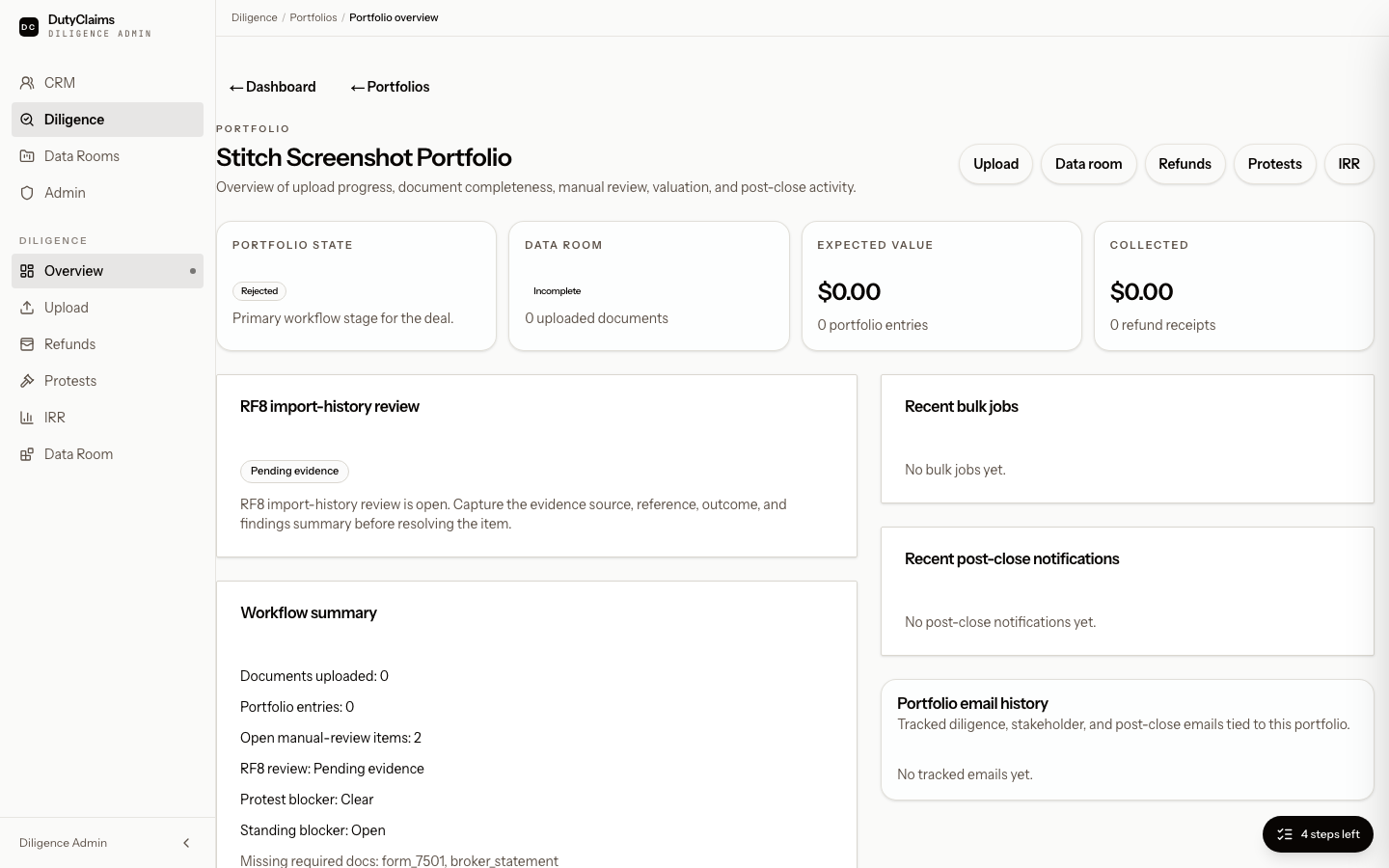 Portfolio overview page in diligence.