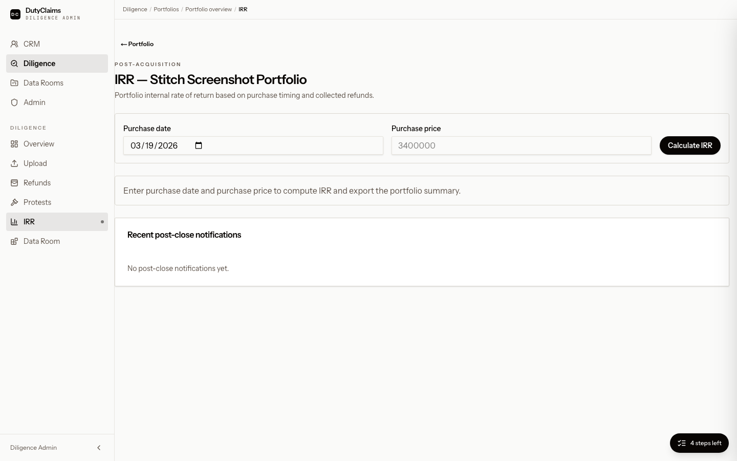 Portfolio IRR analysis page.