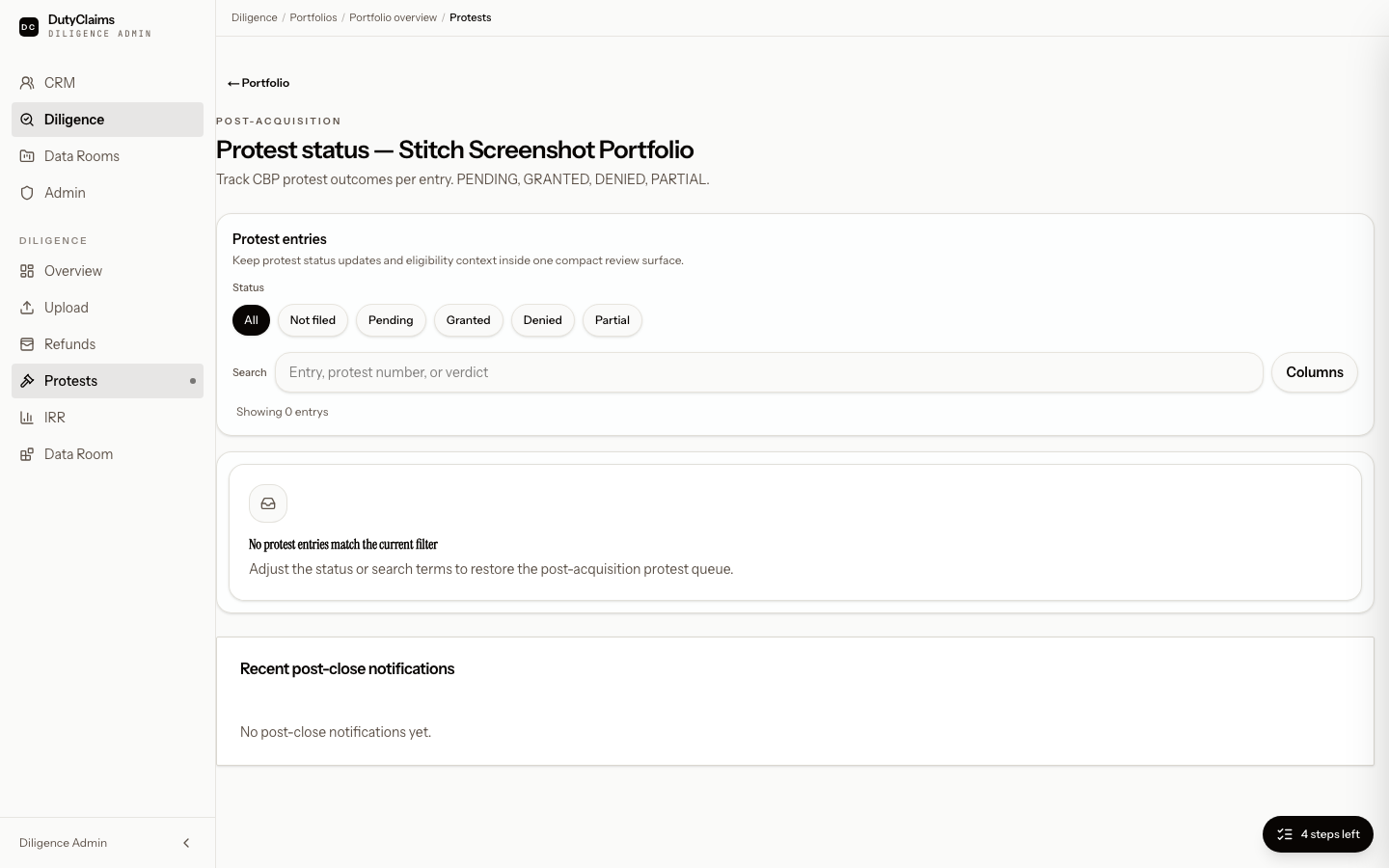 Portfolio protest readiness page.
