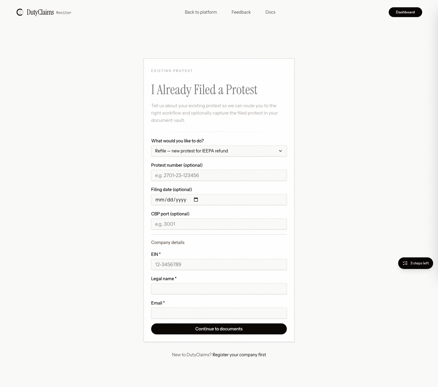 Existing protester branch in importer onboarding.
